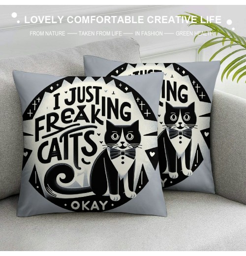 Ulloord Cat Kitty Themed pillowcase Decorations for Home, Funny Quote I Just Freaking Love Tuxedo Cats Okay Throw pillow Cover, Tuxedo Cats Gifts, Cat Lover Gifts