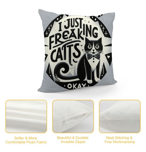 Ulloord Cat Kitty Themed pillowcase Decorations for Home, Funny Quote I Just Freaking Love Tuxedo Cats Okay Throw pillow Cover, Tuxedo Cats Gifts, Cat Lover Gifts