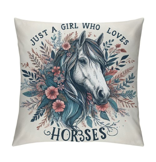 Ulloord Horse Themed pillowcase Decorations for Home, Just A Girl Who Loves Horses Throw pillow Cover, , for Girls