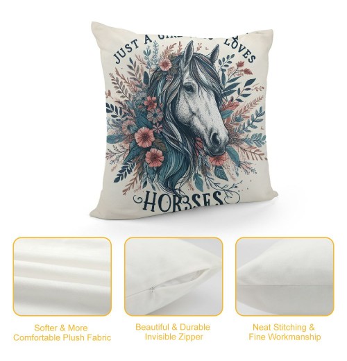 Ulloord Horse Themed pillowcase Decorations for Home, Just A Girl Who Loves Horses Throw pillow Cover, , for Girls