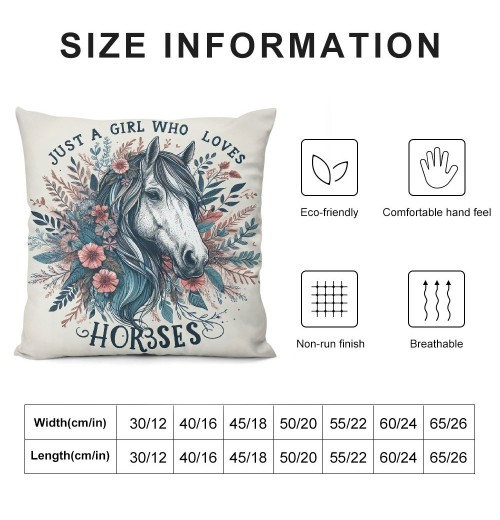 Ulloord Horse Themed pillowcase Decorations for Home, Just A Girl Who Loves Horses Throw pillow Cover, , for Girls