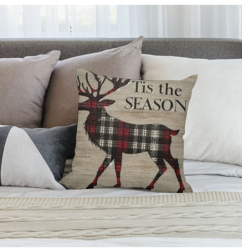 Ulloord Christmas pillow Covers Red Black Buffalo Plaids pillow Covers Cushion Case Throw pillow Cases for Christmas Sofa Couch