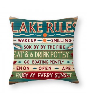 Ulloord  Funny Words Lake Rules Lettering pillow Covers Retro Wooden Decorative pillowcase Cushion Cover Home Sofa