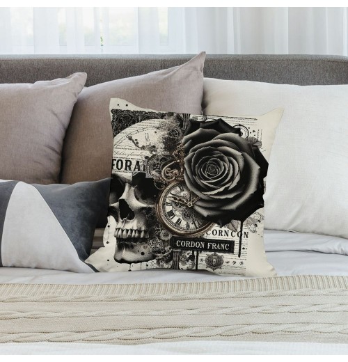 Halloween Skull pillow Covers Home Decoration Square Throw pillow Case Cushion Cover Skull Laciness Retro Style Toss Throw pillowcase for Home Halloween Party Gifts(Skull)