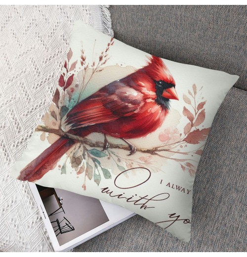 Ulloord  Throw pillow Covers Red Cardinal Bird Resting on The Tree Branch with I am Always with You Sweet Quote Decorative pillow Covers Super Soft Square pillowcase Cushion Cover