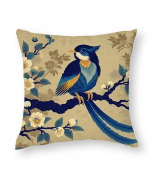 Ulloord  Vintage Rustic Birds Floral Throw pillow Cushion Cover Watercolor Blue Birds with Poppies Flowers Blooming pillow Covers pillow Case for Home Sofa