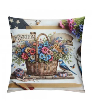 Ulloord  Patriotic Farmhouse pillow Covers Spring Floral Decor Independence Day Throw pillow Cover Square Sweet Home pillow Cases American Flag Modern Cushion Cover