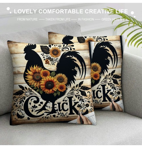  Outdoor Throw pillow Cover Farm Animals Cow Pig Hen Sheep with Sunflower Flower Farmhouse pillows Cushion Cover Country Style Decor Sofa (Moo Set)