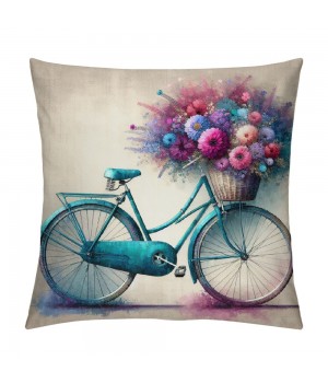 Ulloord  Vintage&nbsp;Bicycle Bike Throw pillow Covers for Home Sofa Couch Spring Flower Decorative Cushion Cover Square Pcases Blue Green Bike Outdoor Decor