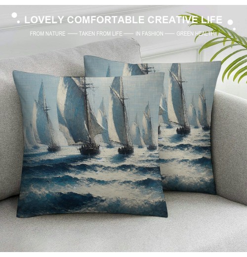 Ulloord Throw pillow Covers Sailboat on Sea with Retro Pastel Oil Painting Marine Theme Effect Decorative pillow Covers Nautical Sailboat pillow Case Cushion Covers