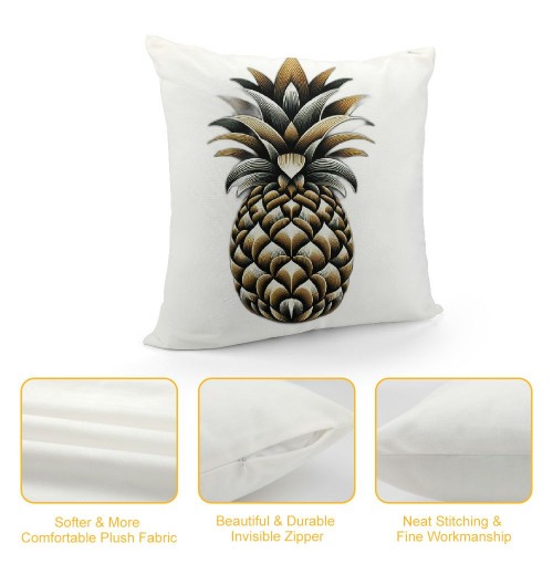 Ulloord  Pineapple pillow Covers Summer Beach Decorative Throw pillow Case Gold Pineapple in Black White Stripes pillow Case Square Cushion Cover for Sofa Bedroom