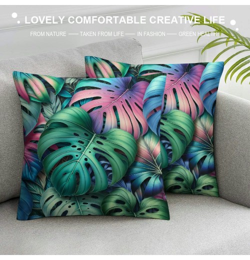 Ulloord  Green Leaves pillow Covers Tropical Palm Leaf Decorative Throw pillow Case Summer Cushion Cover for Home Bench/Couch/Sofa