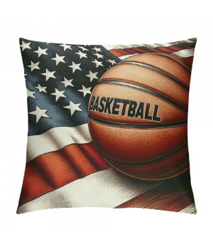 Vintage Rustic American Flag with Basketball Throw pillow Cover for Independence Day Decorative pillow Covers Throw pillow Case Patriotic Cushion Cover