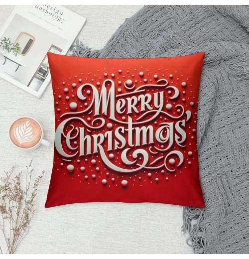 Ulloord Merry Christmas pillow Covers Series pillow Cover Red Christmas Square pillow Case Linen Blessing pillowcase for Sofa Couch Decorations