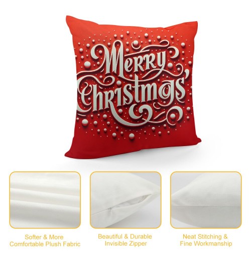 Ulloord Merry Christmas pillow Covers Series pillow Cover Red Christmas Square pillow Case Linen Blessing pillowcase for Sofa Couch Decorations