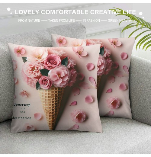 Ulloord Throw pillow Covers Pink Sweet Series Printed Journey Lettering Decorative Throw pillow Case Square Home Couch Bed Summer pillowslips (Pink Style)