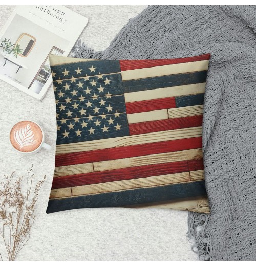 Ulloord  Throw pillow Covers Retro Rustic Wood Background with Vintage USA American Flag Decorative pillow Covers for Independence Day pillow Case Cushion Cover Home Bed Couch