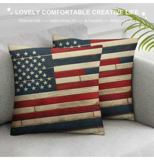 Ulloord  Throw pillow Covers Retro Rustic Wood Background with Vintage USA American Flag Decorative pillow Covers for Independence Day pillow Case Cushion Cover Home Bed Couch