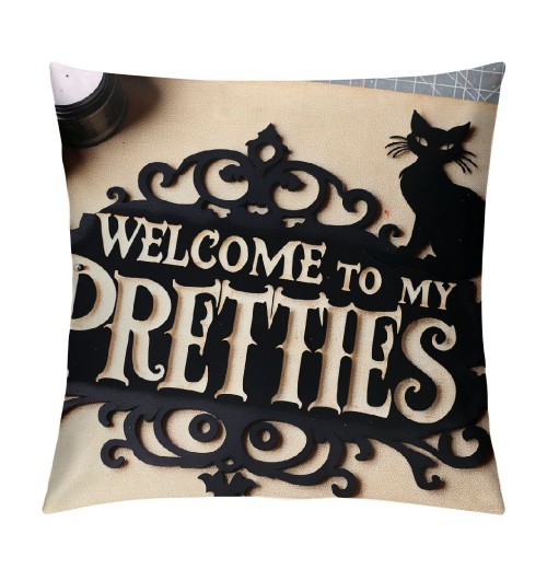 Halloween Decoration Cat Witches and Welcome Quote Saying Decorative pillow Covers Chalkboard Black Toss Throw pillowslip Cushion Cover for Home Sofa pillowcase (C-)