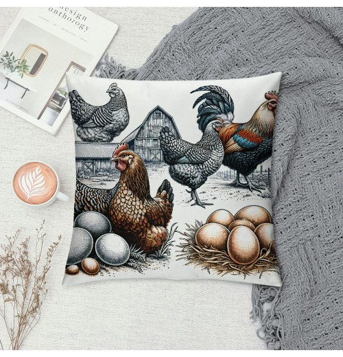 Farm Animals pillow Cover Vintage Rustic Farmhouse Watercolor Eggs pillow Cases Cushion Cover for Home Sofa Couch