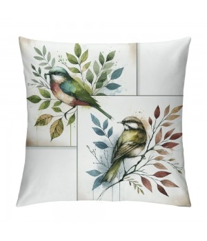 Ulloord  Vintage Watercolor Animal Birds Decorative Farmhouse pillow CoverAdorable Birds&nbsp;are Singing&nbsp;Square Outdoor Throw pillow Cushion Cover