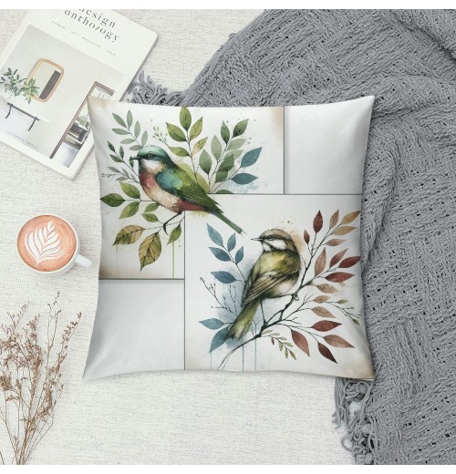 Ulloord  Vintage Watercolor Animal Birds Decorative Farmhouse pillow CoverAdorable Birds&nbsp;are Singing&nbsp;Square Outdoor Throw pillow Cushion Cover