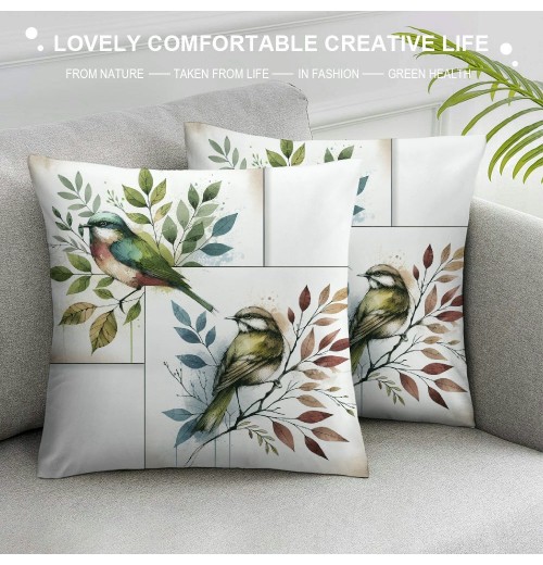 Ulloord  Vintage Watercolor Animal Birds Decorative Farmhouse pillow CoverAdorable Birds&nbsp;are Singing&nbsp;Square Outdoor Throw pillow Cushion Cover