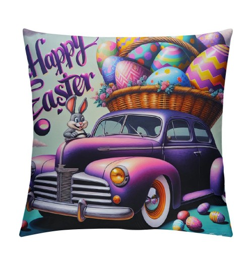 Happy Easter Rabbit Throw pillow Covers with Throw pillow Case Rustic Wood Panels Cushion Cover Spring Home Sofa Decoration