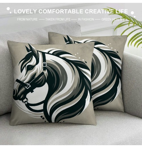 Ulloord Horse Throw pillow Covers, Rustic Animals Horse Art Pattern Cushion Case for Home Living Room Decor, Retro Farmhouse Horse Black Brown Decorative Throw Cushion Case