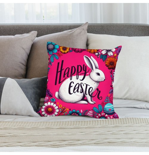 Ulloord Happy Easter Throw pillow Covers Lovely Rabbit Farmhouse pillow Cover Cuter Animal Decor Home pillow Case Easter Bunny Cushion Cover for Sofa Couch Pink