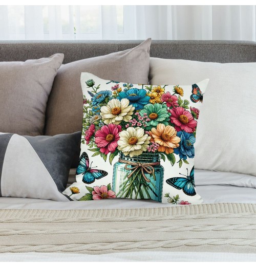 Ulloord Spring Rustic Farmhouse Throw pillow Covers Vintage Yellow Floral Flowers pillowcase Cushion Cover for Home Sofa