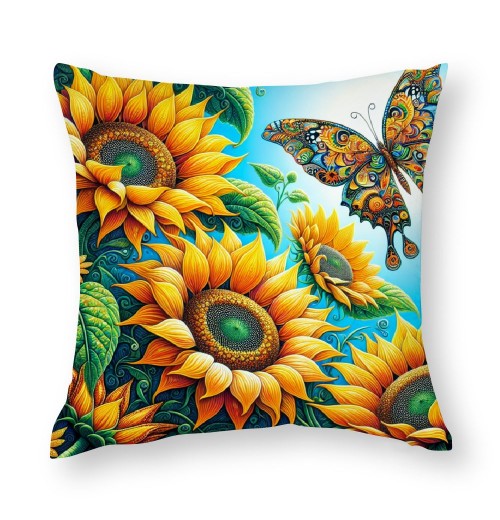 Ulloord Throw pillow Covers Vibrant Sunflower with Insect Butterfly Pattern Decorative pillowcases Throw pillow Case Home Couch Cushion Cover for Summer Decor