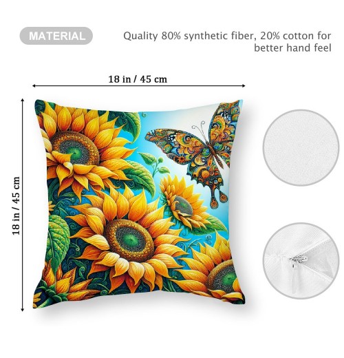 Ulloord Throw pillow Covers Vibrant Sunflower with Insect Butterfly Pattern Decorative pillowcases Throw pillow Case Home Couch Cushion Cover for Summer Decor