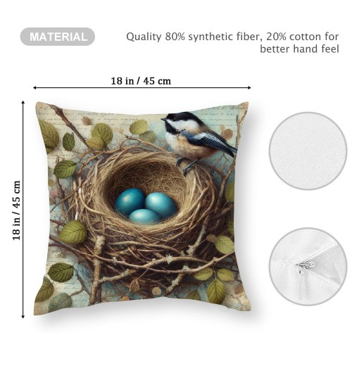 Ulloord pillow Covers Vintage Bird Nest Decorative Throw pillow Case Cushion Cover for Bed Office Living Room Sofa