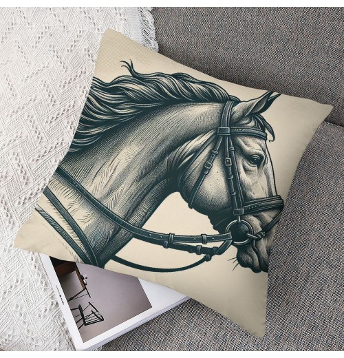 Ulloord  Horse Throw pillow Covers, Rustic Animals Horse Art Pattern Cushion Case for Home Living Room Decor, Retro Farmhouse Horse Black Brown Decorative Throw Cushion Case