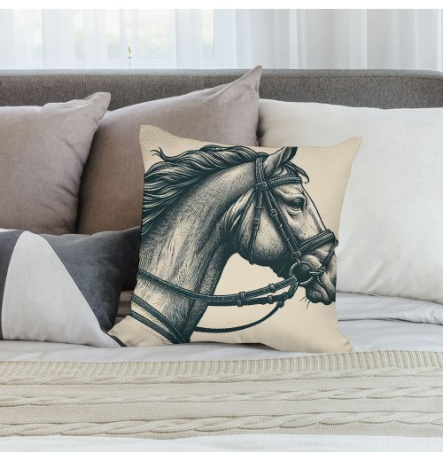 Ulloord  Horse Throw pillow Covers, Rustic Animals Horse Art Pattern Cushion Case for Home Living Room Decor, Retro Farmhouse Horse Black Brown Decorative Throw Cushion Case