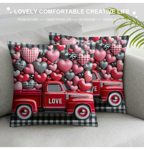 Ulloord Valentines Day Throw pillow Covers, Spring Farmhouse Holiday Red Black Cushion Case for Home Sofa Couch Decoration