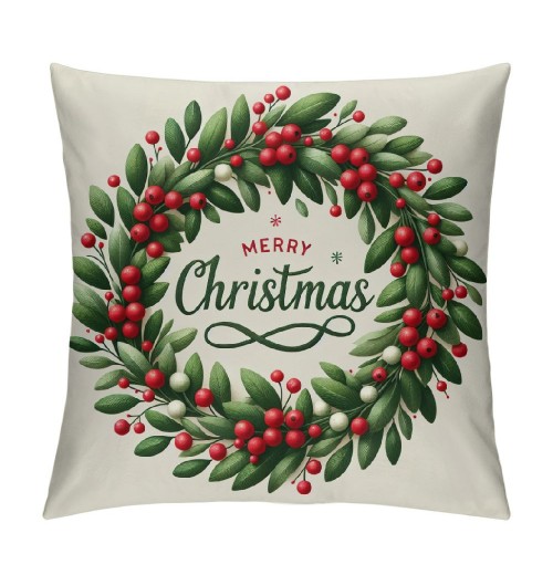 Ulloord  Merry Christmas Wreath Throw pillow Cover Home Decor Cushion Case for Sofa Couch Farmhouse Christmas Decorations