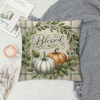 Ulloord  Fall pillow Covers Thanksgiving Gray Buffalo Check Farmhouse Decorations Blue Pumpkin Outdoor Autumn Farm pillows Decorative Throw Cushion Case for Home Decor