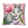 Ulloord  Easter pillow Covers Farmhouse Decorations for Spring Decorative Pink Buffalo Plaid Bunny Eggs Throw Cushion Case for Home Decor