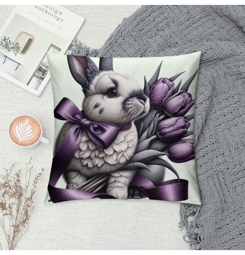 Ulloord Purple Tulips Rabbit Easter pillow Covers Buuny Eggs Easter Decorations Flowers Spring Farmhouse Throw Cushion Case for Home Sofa Couch