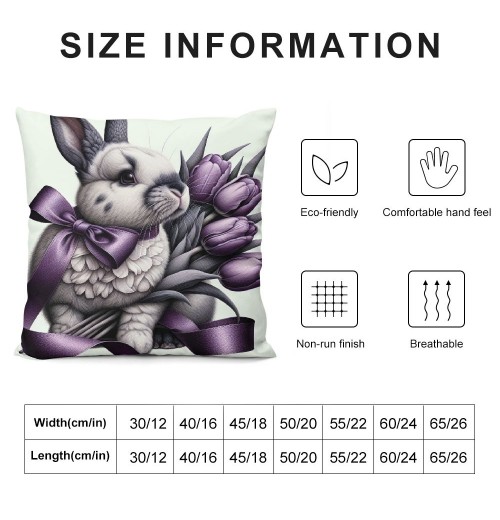 Ulloord Purple Tulips Rabbit Easter pillow Covers Buuny Eggs Easter Decorations Flowers Spring Farmhouse Throw Cushion Case for Home Sofa Couch