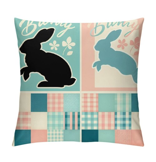 Ulloord pillow Covers, Rabbits Bunny Buffalo Plaid Striped Truck Egg Farmhouse Decorative Throw pillowcases for Home Sofa Couch Decoration (Blue)