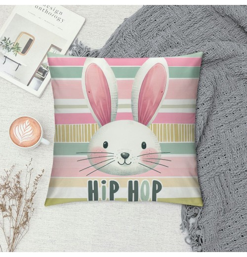 Ulloord pillow Covers, Rabbits Bunny Hello Peeps Eggs Truck Striped Farmhouse Decorative Throw pillowcases for Home Sofa Couch Decoration