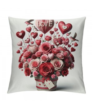 Ulloord Valentines Day Throw pillow Covers , Love Floral Spring Farmhouse Holiday Red Cushion Case for Home Sofa Couch Decoration