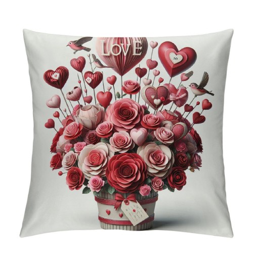 Ulloord Valentines Day Throw pillow Covers , Love Floral Spring Farmhouse Holiday Red Cushion Case for Home Sofa Couch Decoration