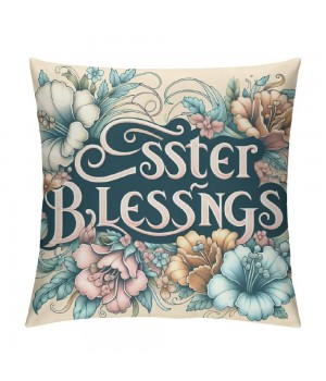 Ulloord Eggs Bunny Decorative Throw pillow Cover , Rejoice Flower Blessings Outdoor pillowcase, Floral Cushion Case Home Decor