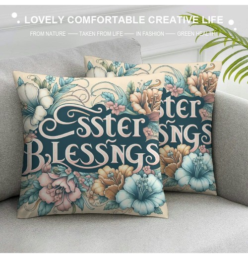 Ulloord Eggs Bunny Decorative Throw pillow Cover , Rejoice Flower Blessings Outdoor pillowcase, Floral Cushion Case Home Decor