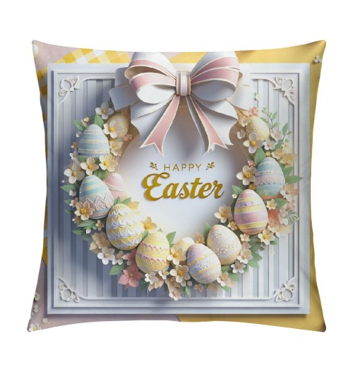 Ulloord Easter pillow Covers Bunny Eggs Yellow and White Plaid Cushion Cases Holiday Home Decorations for Sofa Couch Farmhouse Outdoor Living Room Decor