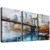 Brooklyn Bridge Wall Art New York Canvas Abstract Cityscape Painting, NYC Skyline Textured Picture Modern Colorful Artwork Framed for Living Room Bedroom Bathroom Office Home Decor 